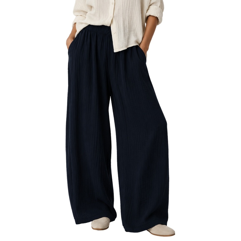 Bryn Walker Pants XXL Navy Blue 100% Cotton Double Gauze Wide Leg Lagenlook USA